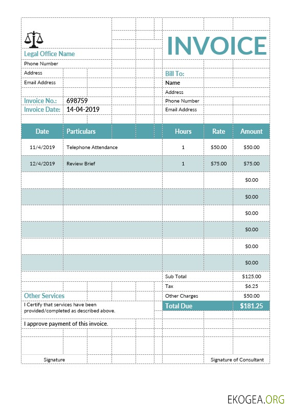 Modèle de facture de conseil juridique